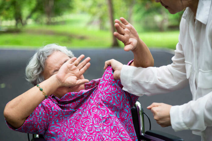 Asian,Elderly,Woman,Were,Physically,Abused,,attacking,In,Outdoor,Park,angry