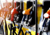 Close-up of multiple gas pumps at a fuel station