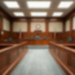 Blurred view of a courtroom with wooden furnishings