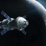 Spacecraft near the Moon in outer space