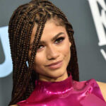 Zendaya’s Controversial Suit: Love It or Hate It? Zendaya posing at a red carpet event with braided hair and a shiny pink outfit