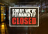 Sign indicating a business has permanently closed