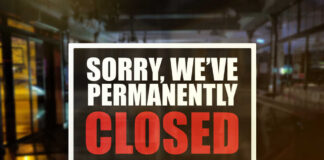 Sign indicating a business has permanently closed