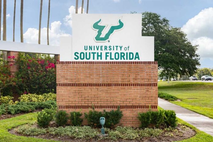Sign for the University of South Florida displayed prominently
