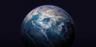 View of Earth from space with visible continents and clouds