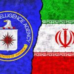 CIA emblem alongside the flag of Iran, divided by a textured background