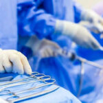 Surgical tools on tray in operating room setup