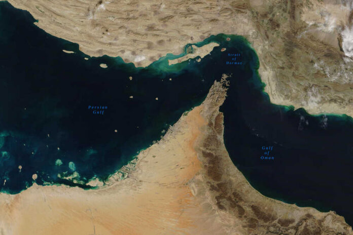Strait,Of,Hormuz,,A,Strait,Between,The,Persian,Gulf,And Satellite view of the Persian Gulf and surrounding geographical features