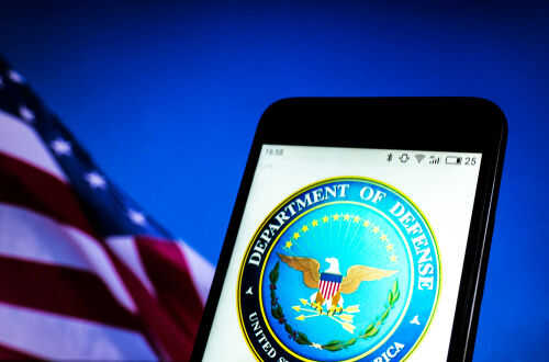 us-defense-department-pentagon1159573309jpg Department of Defense logo on smartphone screen flag