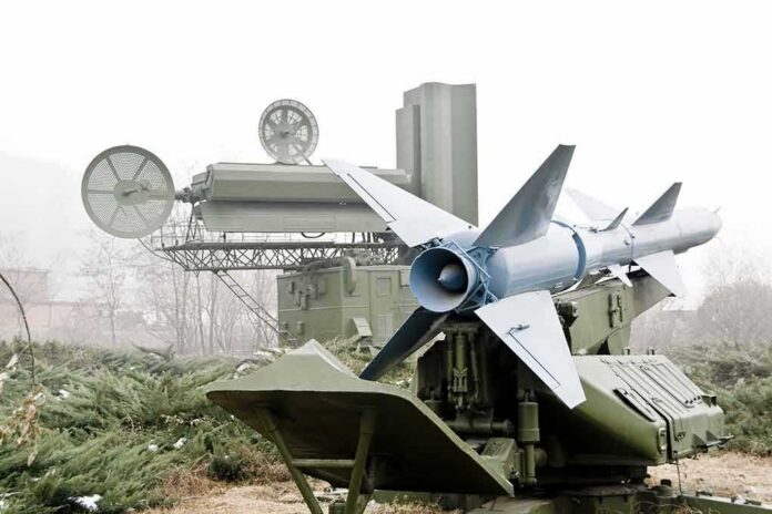 surface-to-air missile on a mobile launcher