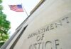 Eight Indicted After White House UFC Scare Department of Justice building with American flag
