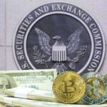 Banks Warned: Touch Iran, Lose Dollars cryptocurrency coins and cash in front of SEC emblem