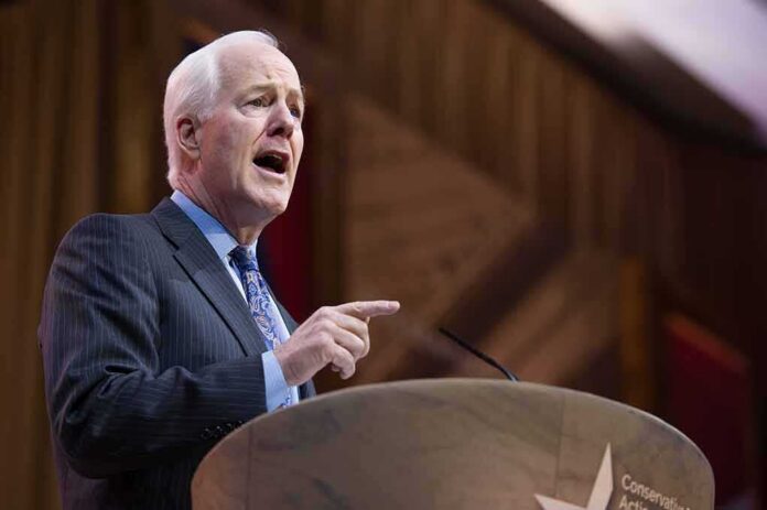 Elderly man in suit speaking at a podium