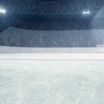 Ice hockey rink under bright arena lights