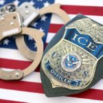 Three Million Leads. Eight Arrests. What Happened? ICE officer badge and handcuffs on an American flag