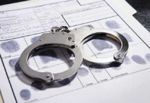 Handcuffs on a fingerprint record form